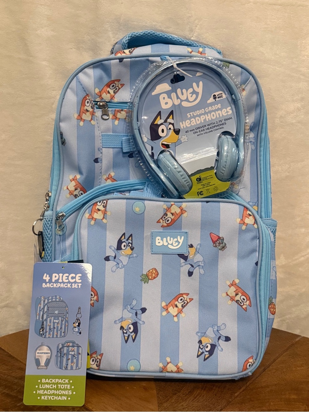 Bluey Kids Backpack Set in Light Blue with Headphones - Bluey